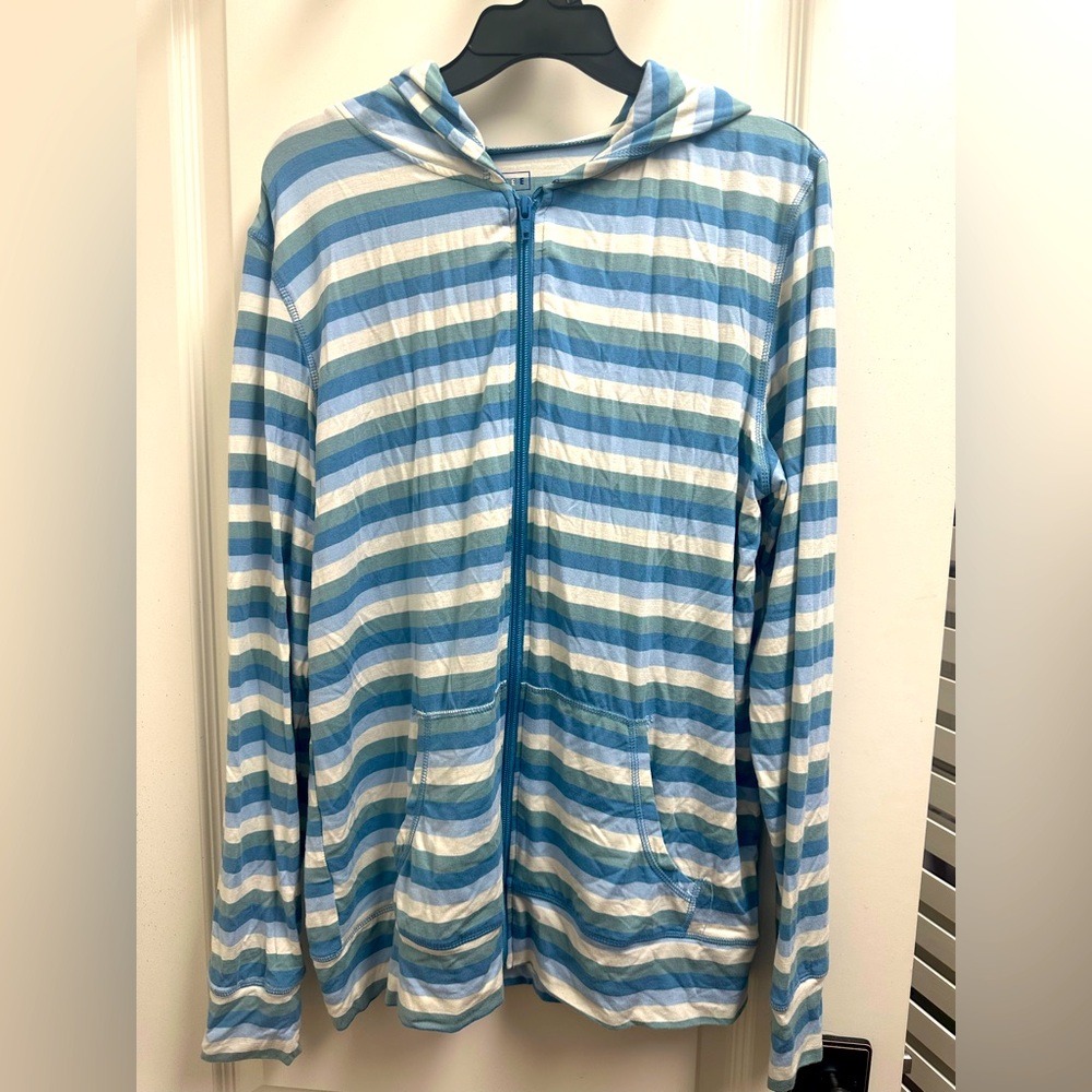 Women’s Kickee Zip Up Jacket Blue White Stripe SZ M SO Soft Bamboo